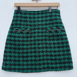 Sandro Paris Claudie Embellished Houndstooth Tweed Mini Green Skirt Size 2